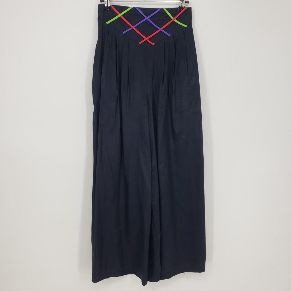 Vintage‎ 80s Sandylo Wide Leg Palazzo Pants Pleated Waist High Rise Black